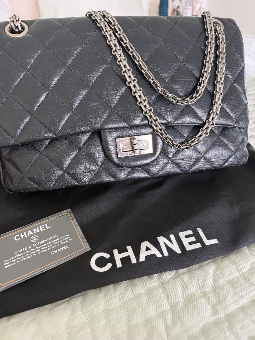 2.55 Reissue Black with Silver Chain Quilted Leather Flap Bag
